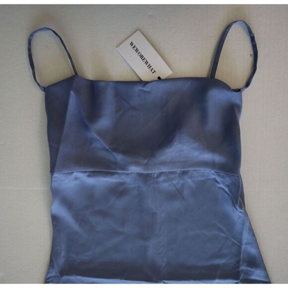 WeWoreWhat WWD18-1 Women's Sz 0 Slate Blue Cowl Midi Satin Charmeuse Dress - Picture 9 of 14